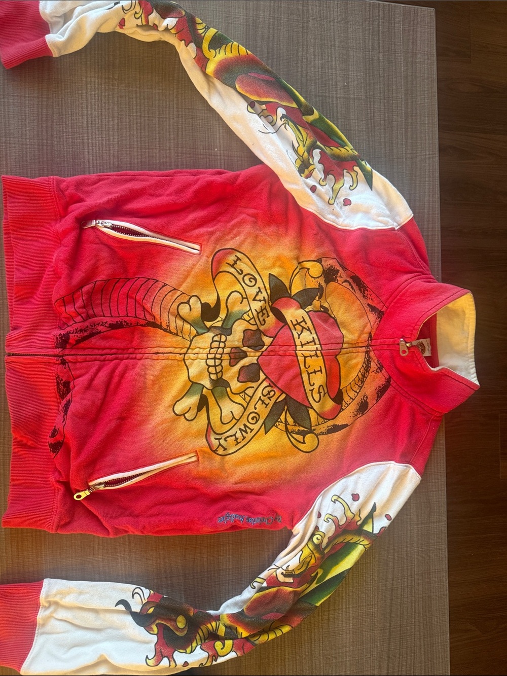 Ed Hardy Red, White & Yellow Graphic Zip Hoodie for Kids